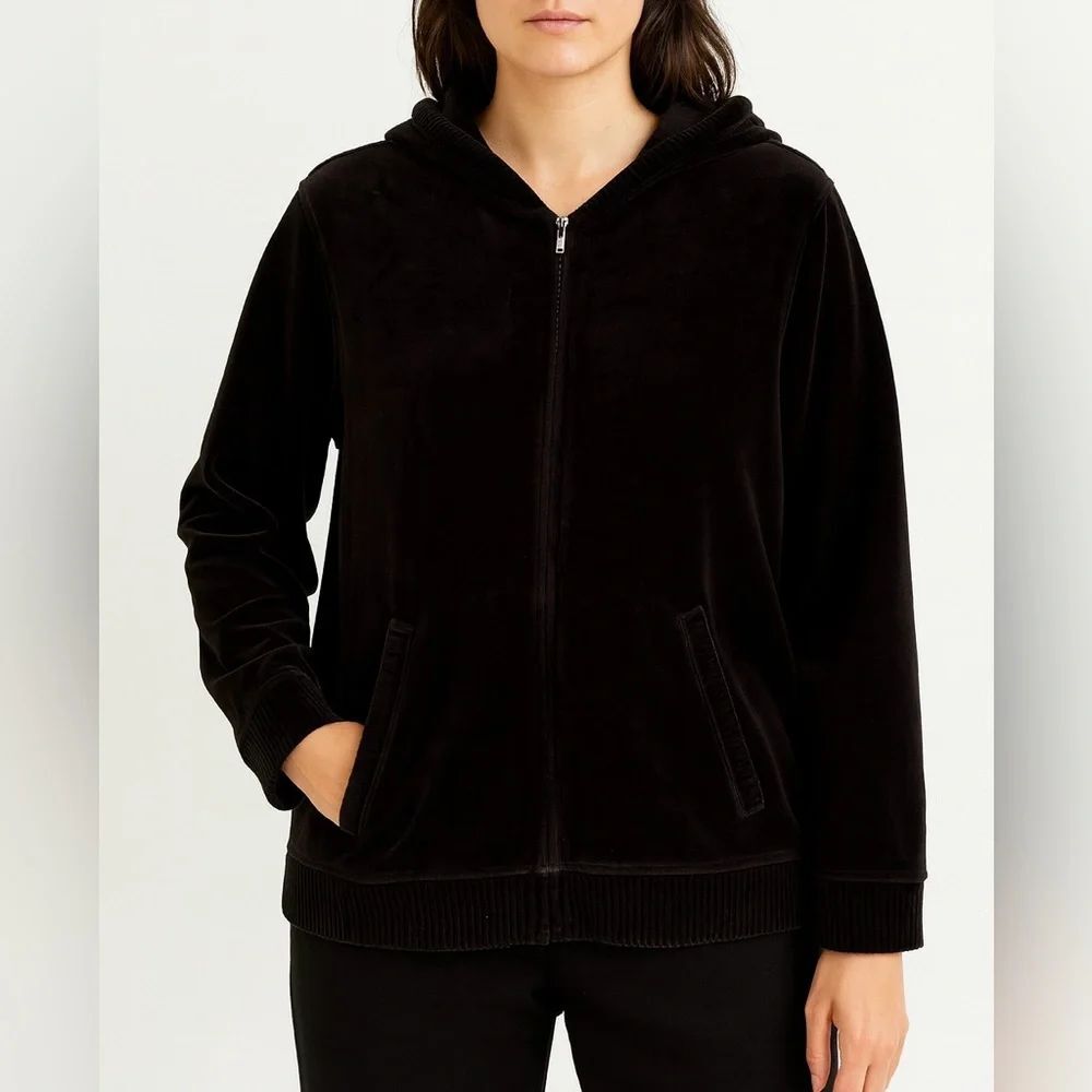 Ralph Lauren Black Velour Zip Hoodie 2X Soft Cozy Loungewear ClassicCasual Style
